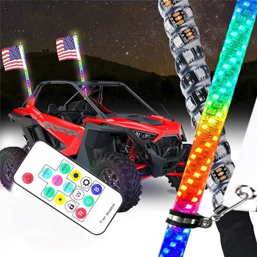 Kanduo JSY Fouets LED de 3 Pieds avec télécommande RGB, antenne Lumineuse de Danse/Chasse, fouets LED Feux de Fouet à LED