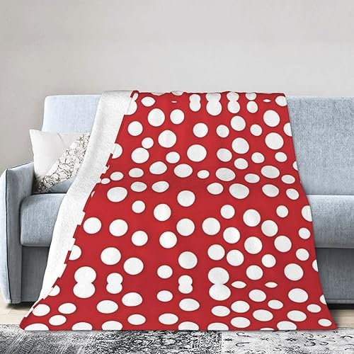 BUTXET Decke, rot, weiß, gepunktet, ultraweich, mikrowarm, für Couch, leichte Bettdecken für Sofa, Stuhl, Schlafzimmer, Wohnzimmer 150 X 125 cm