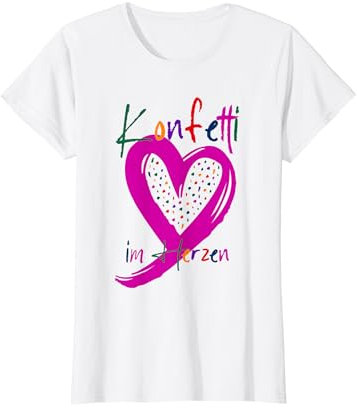 Konfetti im Herzen Oberteil weiß oder grau Fasching Karneval T-Shirt
