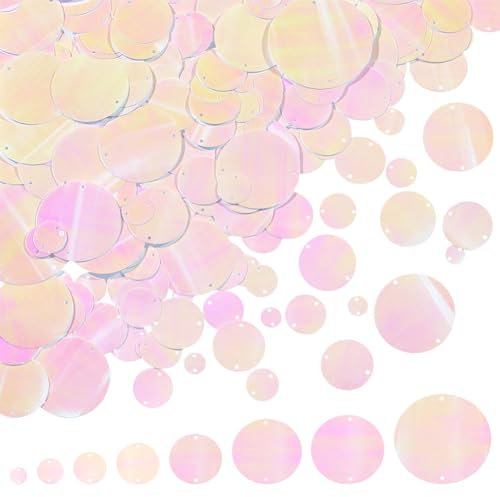 PH PandaHalle 390 Stück lose Pailletten flache runde Pailletten, 8 Größen schillernden Pailletten Regenbogen Bulk Pailletten mit Doppelloch für Hochzeitsdeko Heimwerken Nähen Kunst Projekt Ohrringe