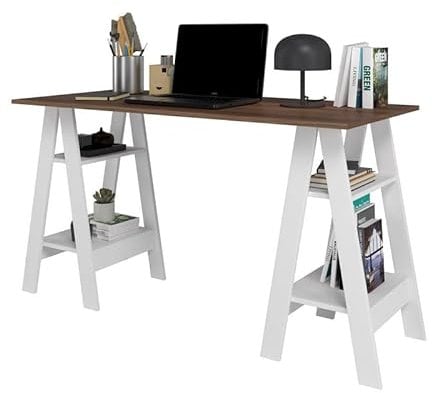 ACTUAL DIFFUSION Bureau 2 Tréteaux 4 Niches Blanc et Châtaignier L 135 H 75 P 60 cm