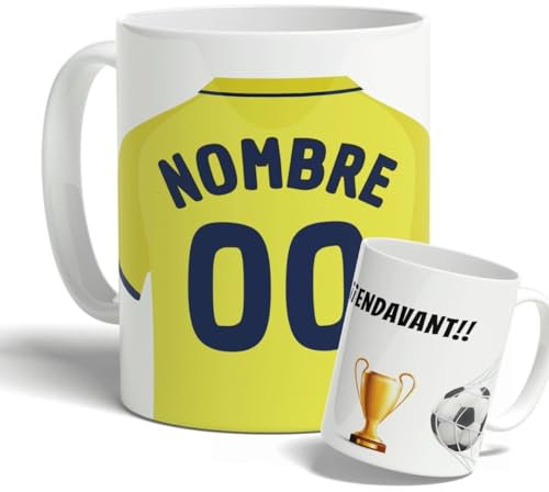 DEREGALOOS Taza Personalizada con nombre de Fútbol Villarreal. Tazas de Desayuno personalizada. Regalo Original para Aficionados del Futbol. Regalos Mundial Villarreal. Pulsera de regalo