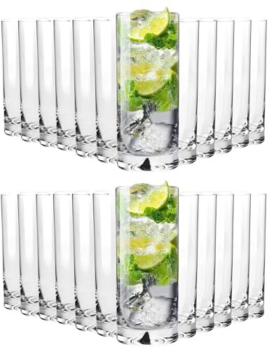 KIAPPO Longdrinkgläser Set 300 ml - 24 Stück Hochwertiges Trinkgläser - Wassergläser - Saftgläser - Cocktailgläser - Kristallglas - Spülmaschinenfest - 148 x 60 mm