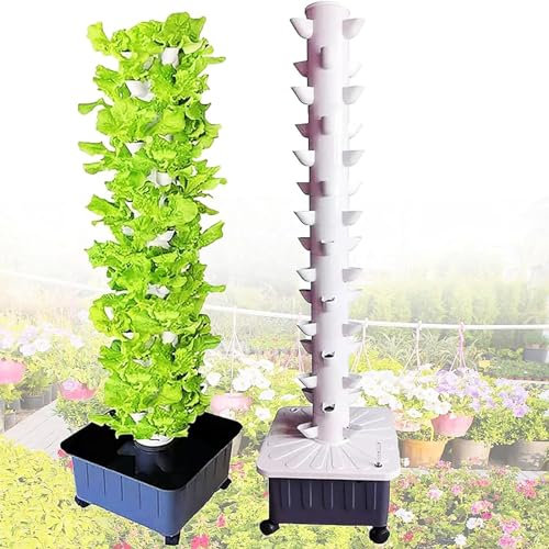RRrawgff Garden Plant Tower Hydroponics Growing Kit 45-Holes Vertical Garden Planter Outdoor Indoor Plant Vertical Grow Kit with Water Pump Smart Timer