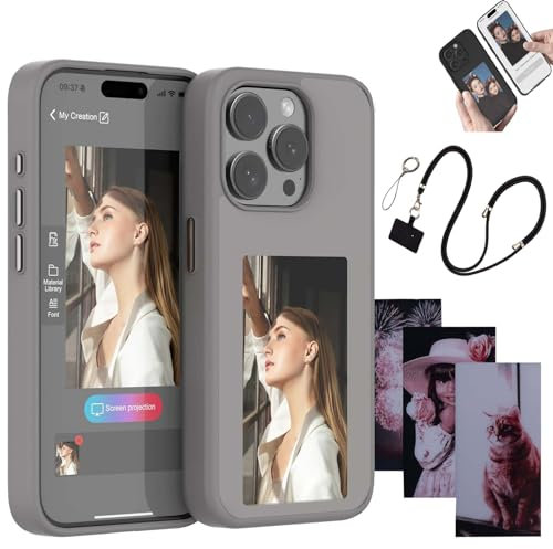 Camic Smart Ink-Telefonhülle, E-Ink-Telefonhülle, Schnapprahmen-Telefonhülle, für iPhone 15 Pro Max Smart Case Langlebige Bildanzeige (Gray, for iPhone13Pro)