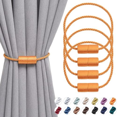 Pretty Jolly Tenda magnetica fermatenda fatta a mano in tessuto corda corda fermatenda semplice tenda decorativa drappeggio cravatta posteriore per casa e ufficio finestra drappeggio, arancio, 4 pezzi