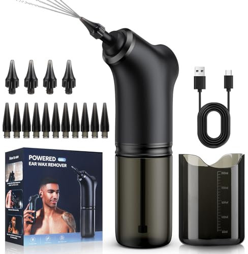 Kit Rimozione Cerume Elettrico, Strumento Pulisci Orecchie Per Irrigazione, Rimuovi Cerume Portatile Da 2000mAh Per Risciacquo Auricolare In Tutte Direzioni Con 4 Modalità, Confezione Di 16 Ugelli