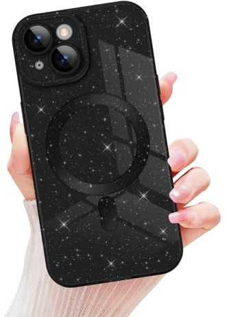 Newseego Glitzer-Hülle für iPhone 15 Kompatibel mit Magsafe, Niedlicher Bling-Kleber Magnetische Handyhülle iPhone 15 Mädchen Frauen, Weiches TPU Stoßfeste Schutzhülle iPhone 15 (6,1 Zoll)-Schwarz