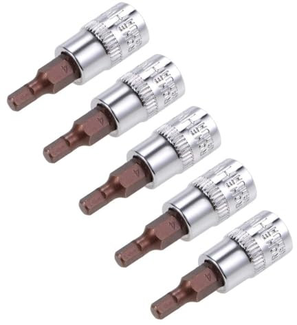 TOP-VIGOR 5Pcs Hex Bit Socket, 1/4 Drive x H4 (4mm) Allen Key Socket, Premium S2 Steel Bits, Hex Bit with 38mm Length for Torque Wrench, Ratchet Wrench, Impact Power Drills, Slide Bar