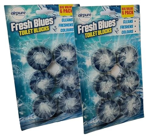 Approved Toilet Blocks - Fresh Blues - 2x6 packs, 12 blocks in total. Cistern Blocks that Freshen, Cleans and leaves Sparkling Blue Water.