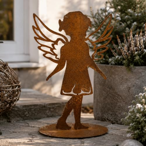 Terma Gartenfiguren rost Weihnachts Engel 50 cm Grabdeko Metall Stahl Rost Edelrost Gartendeko Weihnachtsdeko Grabdekoration Gedenkschild