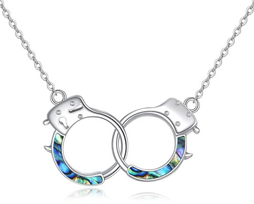 VENACOLY Handschellenkette S925 Sterling Silber Handschelle Anhänger Halskette Abalone Handschellen Schmuck für Damen Frauen Mann Rocker