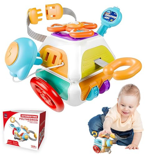 LURNODY Busy Activity Cube,Montessori Beschäftigt Würfel Spielzeug für Kleinkinder,Montessori 10-In-1 Beschäftigt Sensorische Spielzeug für Ab 1 2 3 Jahr Jungen Mädchen Geburtstag Geschenke