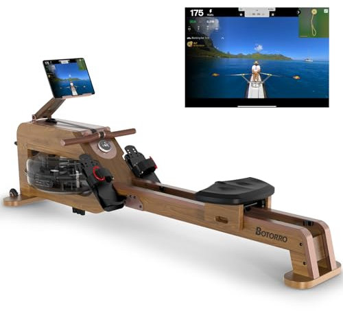 BOTORRO Wasserrudergeräte für Zuhause Kommerzielles Rudergerät Maximale Belastung 330LBS 6-Stufiger Widerstand 12 Propeller & 28L Wassertank mit Multifunktionalem Display und Verstellbarem Ständer
