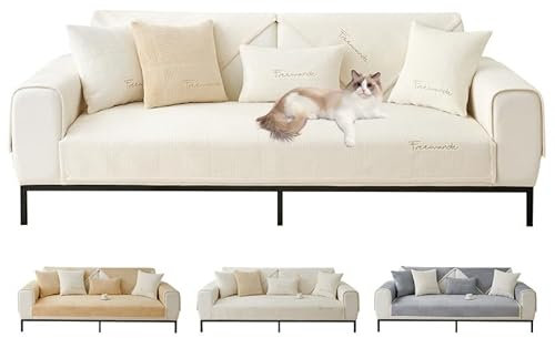 ShowyLive Couch Überzug 1/2/3/4 Sitzer L Form Sofa Überzug Ecksofa rutschfest Hund Katze -Antirutsch, Anti Slip Sofabezug Sofa Überwurf (Beige, 70 * 70CM)
