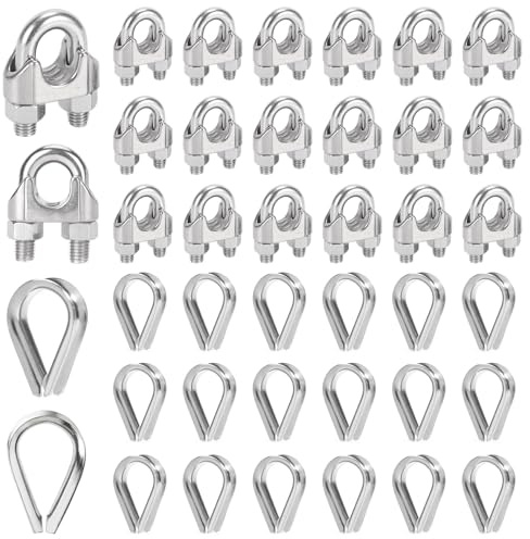 Idota 20 Piezas Abrazaderas para Cable Acero M4 e 20 Piezas Guardacabos de Acero, Clips de Cuerda de Cable Adecuado para Alambre de Ø 4 mm | Abrazadera de acero inoxidable para cable de acero, alambre de acero, fijo, apto para alambre de 4 mm de diámetro (4 mm)