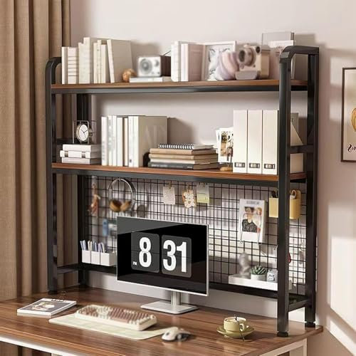 Leomix 2-Tier Computer Desktop Bookcase, Ladder Bookshelf Desk Organizer Shelf, with Desk Pegboard Countertop Storage Organizer Rack for Dorm or Office,B,115cm
