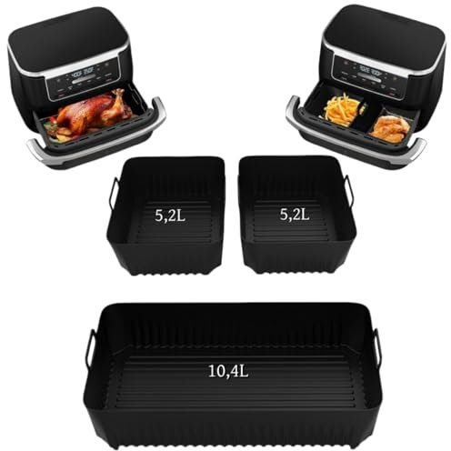 FINEVERNEK Airfryer Accessories for Ninja Foodi Flexdrawer AF500EU 10.4 L, 3 Pieces Silicone Mould Reusable Airfryer Accessories, Hot Air Fryer Accessories for Ninja Foodi Flexdrawer AF500EU AF500EUCP