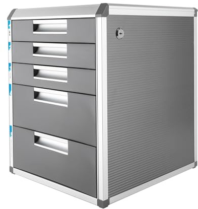 Soudesileim Metall Schubladenbox Abschließbar, Ablageboxen Büro Mit Schubladen, Dokumentenablage Metall Mit Etikettenschlitz, Integrierter Schlossschutz, Große Kapazität (5 Fächer,32 * 35 * 40cm)