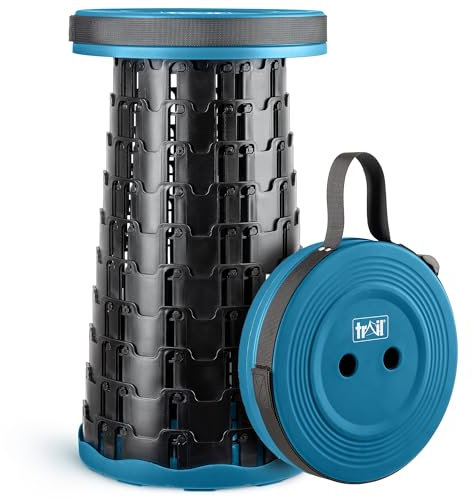 Trail Portable Telescopic Stool, Collapsible Folding Expanding Outdoor Camping Seat, Adjustable to H45cm, Safety Lock, Lightweight with Carry Strap, 150kg Max Load, Hiking, Festival, Fishing (Teal)