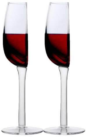 Lot de 2 verres à vin demi-verres à vin fantaisie en forme de moitié - 140 ml - Verre à champagne transparent créatif en demi- - Réutilisables à long pied - Pour boîte de nuit
