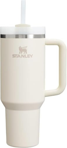 Stanley Quencher H2.0 - Gobelet avec poignée et paille - Couvercle à 3 voies à visser - Compatible avec porte-gobelet pour voyage - En acier inoxydable - Sans BPA - Crème