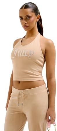 Juicy Couture Damen Tied Halter Neck figubetontes T Top Oberteil mit Applikationen versch. Farben Trägershirt/Cami Shirt, Nomad, X-Large