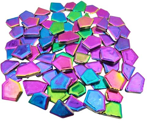 500 g Porzellan-Keramik-Mosaikfliesen, gebrochene unregelmäßige Mosaikfliesen für Heimwerker, Bastelböden, Küche, Pool, Blumentöpfe (Regenbogen)