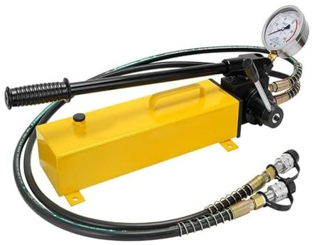 Pompa a mano idraulica a doppia azione con 2 x 1,8 m di tubo flessibile e manometro, 700 Kg/m di serbatoio (10.000 Psi) e 3.000 cc di olio - da utilizzare con vari attrezzi idraulici