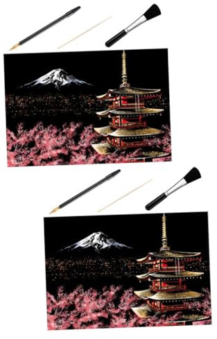 BESTonZON 2 Sätze 4 Stück Kratzbild selber machen für Kratzpad Nachtsicht Scratch Pad Painting wandverkleidung wand polsterung Malerei abkratzen Kratzpapierhandwerk Hölzern Black