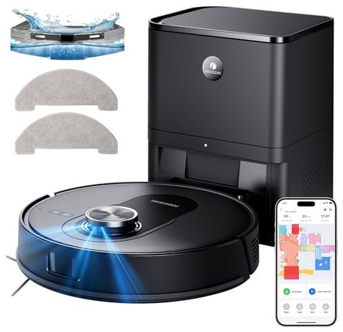 Proscenic Q8 Max+ Robot Vacuum and Mop with Self-Emptying, 8000Pa 200Min Robotic Vacuum, Upgraded from Q8 Max, Obstacle Avoidance, WiFi/Alexa/APP Remote Control Robot Hoover for Floor Carpet Pet Hair