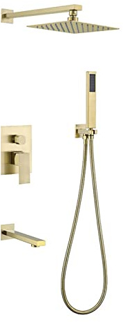 DGYIKRHS Mitigeur Bain-Douche, Ensemble de Douche, mitigeur 3 Fonctions, système de Douche Chaude et Froide, Montage Mural avec Bec de Baignoire, mitigeur de Douche encastré pour Salle de Bain, Or br