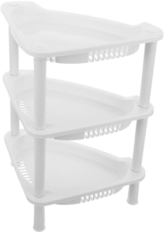 GLEAVI 3 Tier Plastic Corner Shelf: Kitchen Storage Organizer Rack - Bathroom Standing Shower Caddy for Countertop & Home Office (25.5x33cm)