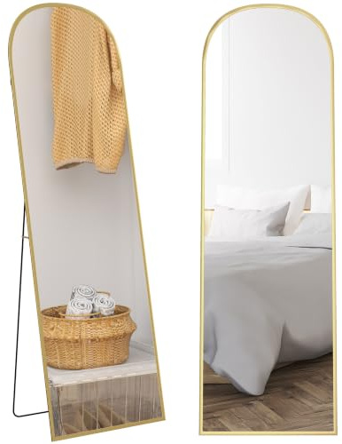 HOMCOM Specchio da Terra ad Arco Moderno Specchio da Parete 50x161.5cm Oro | Autoportante a Figura Intera, Vetro Temperato, Cornice in Lega di Alluminio, Camera da Letto Soggiorno Ingresso