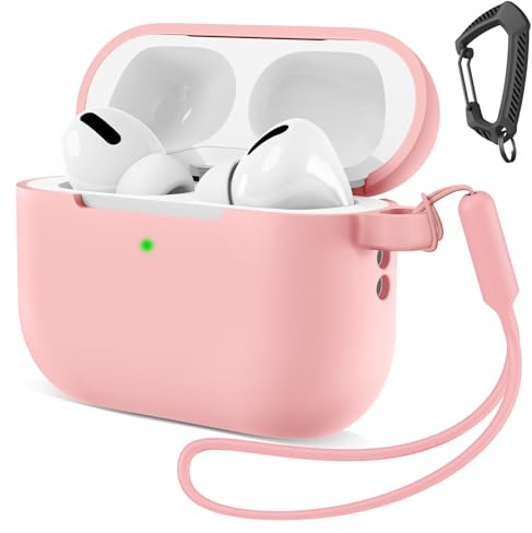 MATEPROX Silikon Hülle Kompatibel mit AirPods Pro 3 Kratzfeste Schutzhülle mit Karabiner und Silikon-Lanyard für AirPods Pro 3rd Generation 2025-Rosa