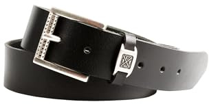 Camp David Herren Ledergürtel aus glattem Rindsleder, Metall-Logo, eckige Dornschließe, variable Weite, 3,5 cm