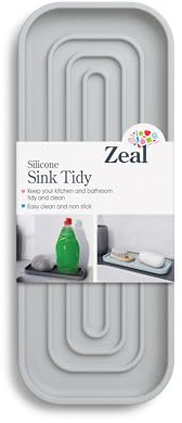 Zeal Silicone Sink Tray – Soap and Sponge Holder for Kitchen or Bathroom Sink, Non-Slip Silicone Organiser (French Grey)