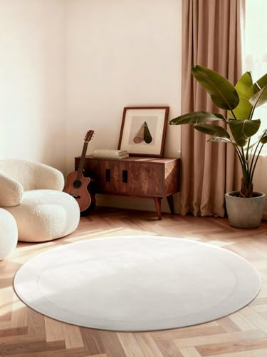Villeroy & Boch Wollteppich Kivi Rund - Weicher Natur Wohnzimmerteppich mit Bordüre, Handgemacht & Natürlich, Modernes Design für Wohnzimmer, Schlafzimmer, Esszimmer, Flur - Natur Creme, Ø 200 cm