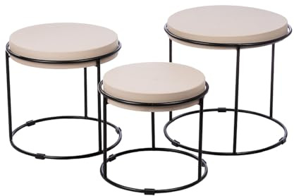 Casablanca 3er Set Beistelltisch Rotonda - Eisen - Grau - Krakelierter Oberfläche - Rund - Höhe 47cm x Ø 49cm