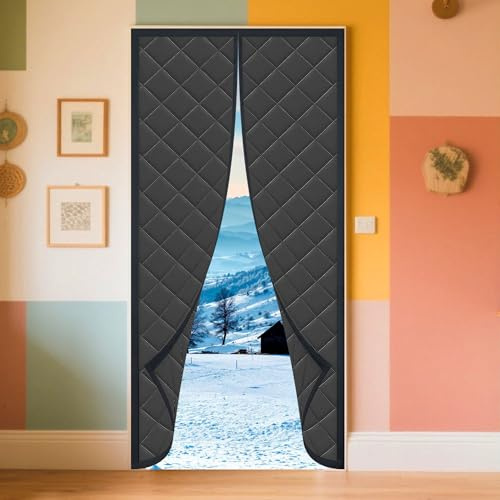 Rideau de Porte Isolant Thermique 80 x 270 cm Toile Oxford Coton Épaisse Rideau Thermique Porte Magnétique D'Entrée Fermeture Automatique pour de Balcon, Noir