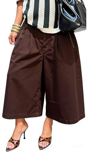 Unybwonn Women's Puffy Pants Elastic Waist Drop Crotch Hakama Harem Wide Leg Pants Balloon Palazzo Trousers Brown