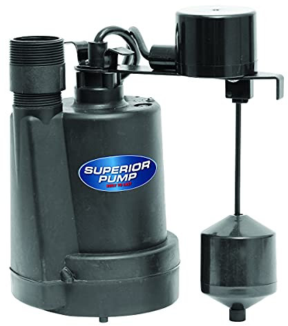 Superior Pump 92260 Pompa Pozzetto Plastica 1/4 HP con Interruttore Galleggiante Verticale, Nero