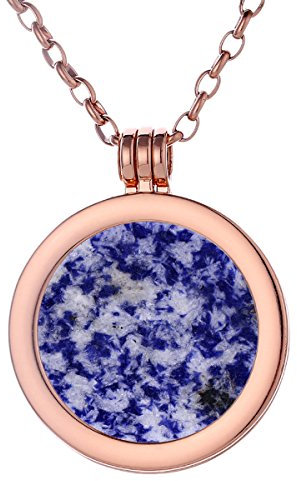 Morella Damen Halskette Rosegold 70 cm Edelstahl und Anhänger mit Edelstein brasilianischer Sodalith Coin 33 mm Chakren Scheibe in Schmuckbeutel