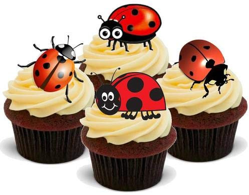 MARIENKÄFER MISCHUNG - 12 essbare hochwertige stehende Waffeln Kuchen Toppers - LADY BIRD MIX
