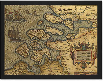Wee Blue Coo Map Old Vintage Netherlands Dutch Brabant North Sea Large Framed Art Print Poster Wall Decor 18x24 inch