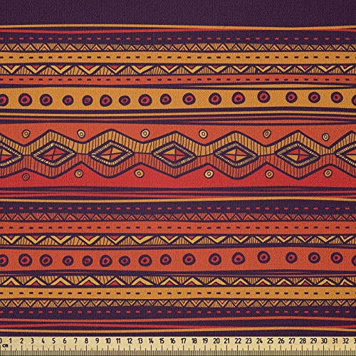 ABAKUHAUS Ethno Boho Microfaser Stoff als Meterware, Abstrakte Ethno Doodle, Deko Basteln Polsterstoff Textilien, 2M (230x200cm), Orange Pflaume Rot