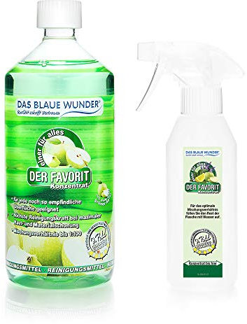 Das blaue Wunder - Der Favorit Allzweckreiniger (750 ml, Apfel) Universalreiniger für Haushalt Küche Bad Auto, Konzentrat inkl. Sprühflasche