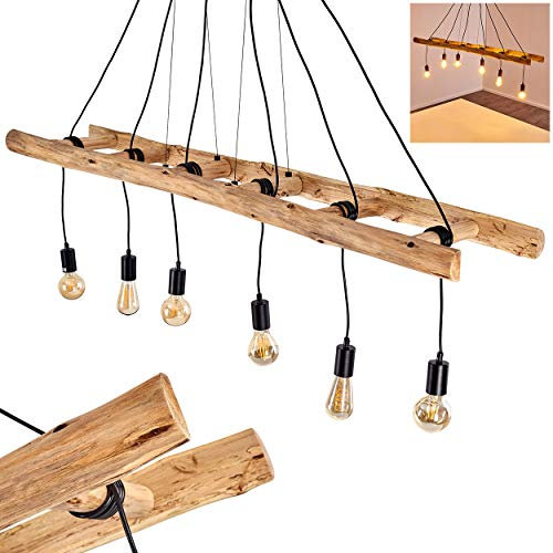 Pendelleuchte Yaak, Hängelampe aus Metall/Holz in Schwarz/Braun, 6-flammig, 6 x E27, moderne Hängeleuchte, ohne Leuchtmittel
