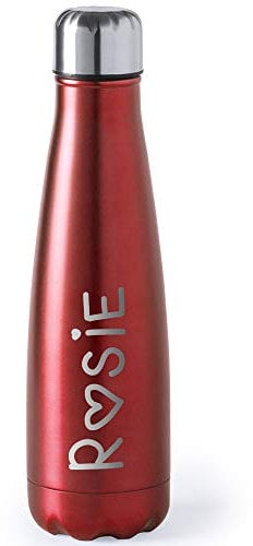 eBuyGB Personalised Reusable 630ml Stainless Steel Water Bottle Flask - Girls Custom Name - Use for School, Gym, Outdoor, Yoga & Sports (Red)