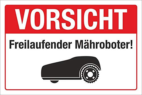 WERBEPUNKT. Schild Vorsicht Freilaufender Mähroboter Rasenrobotoer 3 mm Alu-Verbund 300 x 200 mm